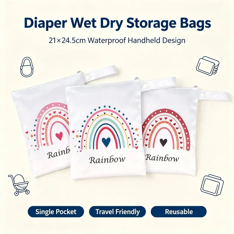 21x24.5cm Baby Stroller Hanging Diaper Storage Pouch Printed Waterproof Single Pocket With Handle Reusable Outdoor Portable Bag