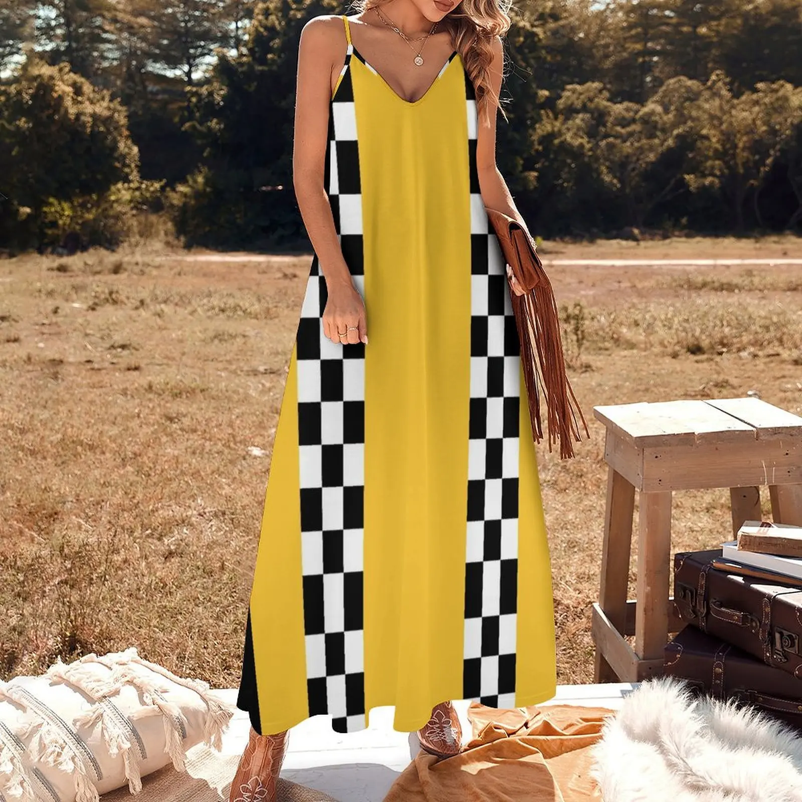 Old school taxi cab, checker Sleeveless Long Dress Women's clothing long dresses for women luxury dress Dress