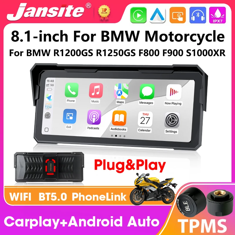 8.1 inch Motorcycle Monitor GPS Navigation For BMW R1200GS R1250GS F800 F900 S1000XR Wireless CarPlay Android Auto BT