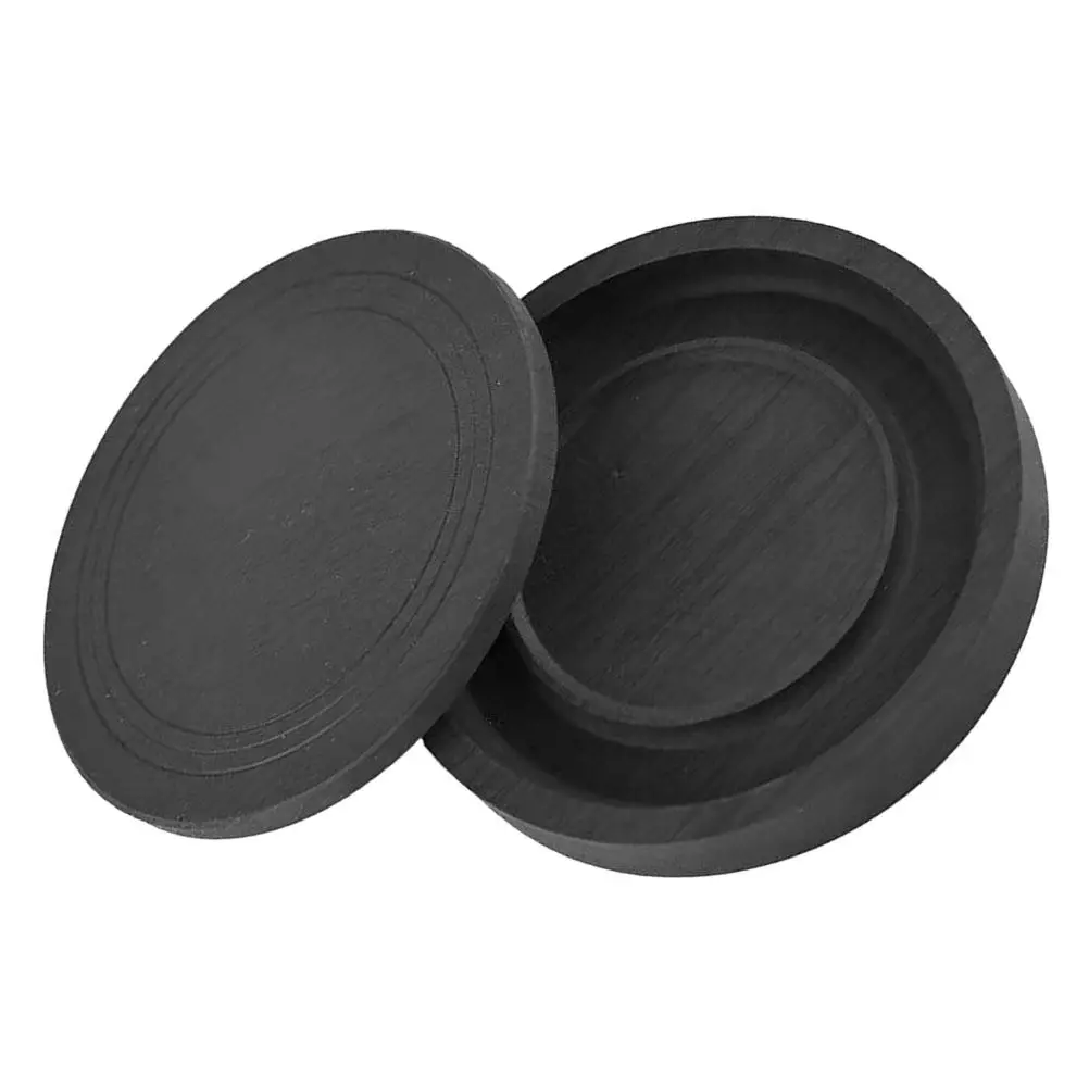 Chinese Calligraphy Inkstone Round Traditional Ink Dish with Lid Fine Polished Stone Surface for Writing Practice Painting