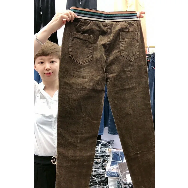 冬暖かいコーデュロイハーレムパンツ厚みのベルベット裏地パンタロンハイウエストビッグサイズ 4xl ルーズママ Spodnie カジュアルズボン XQ125