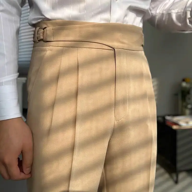 

Men Pants Classic Men's Office Trousers Slim Fit High Waist Vintage Pockets for Formal Business Style Elegant Formal Pants