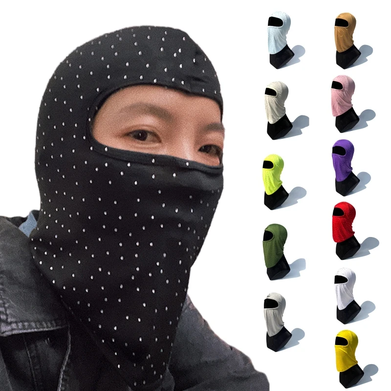 

Unisex Cycling Motorcycle Full Face Mask Shiny for Rhinestone Beaded Outdoor Sports Hood Balaclava for Sun for Protectio