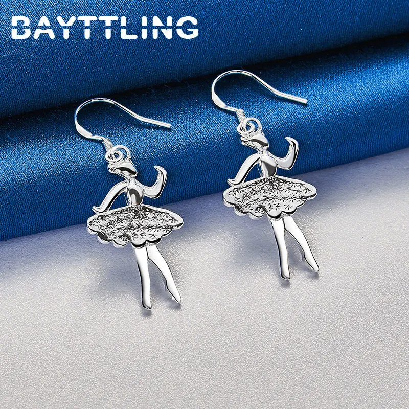 

Luxury 925 Sterling Silver 48MM Cute Fine Dancer Earrings Fashion Woman Charm Party Wife Temperament Gift Jewelry Accessories