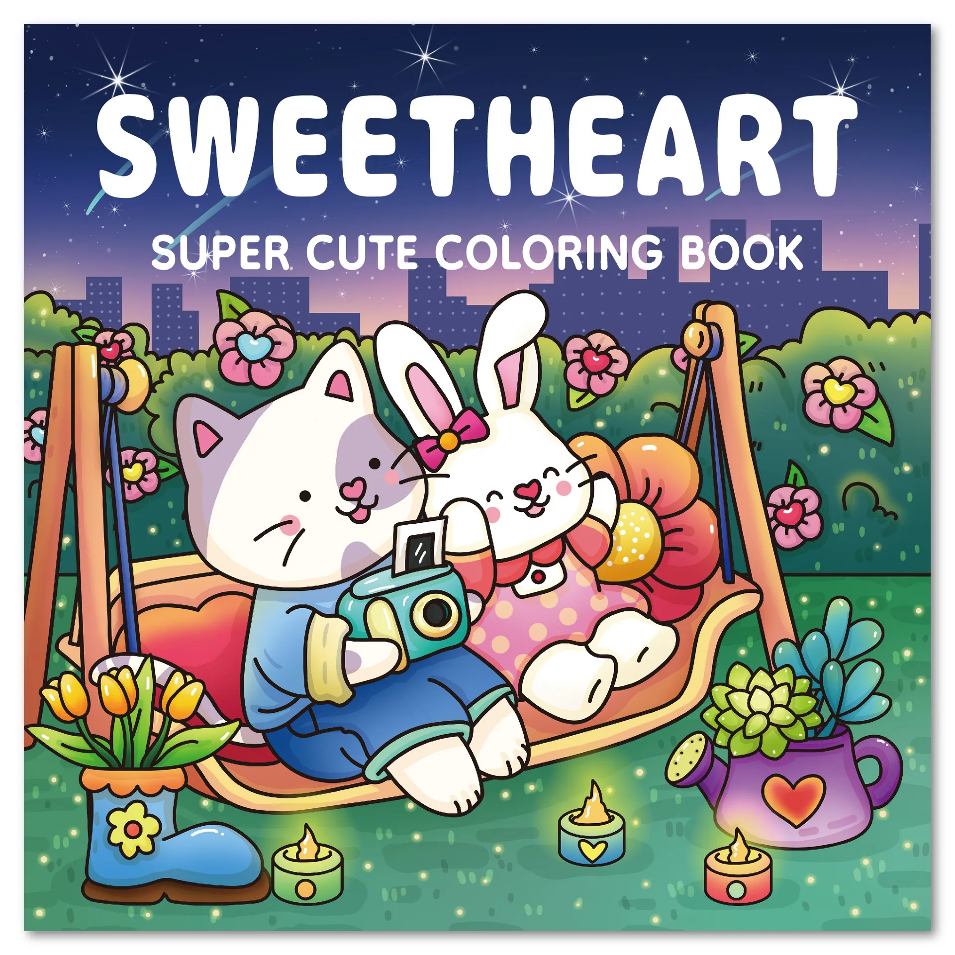 

Книжка-раскраска Sweet Heart: 40 страниц очаровательных друзей и милых мультяшных каракулей для расслабляющей художественной терапии и снятия стресса