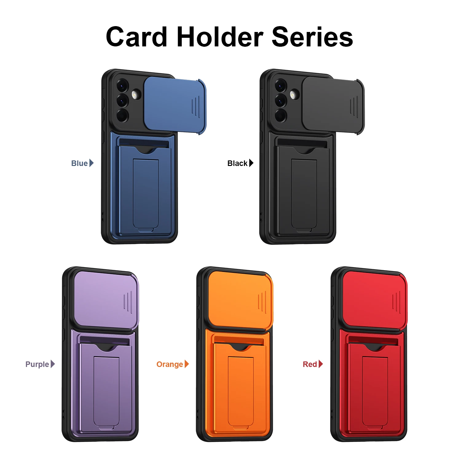 Multi Layer Protect Phone Case With Card Holder Kickstand For Samsung Galaxy S26 Ulus Plus A56 A36 A17 Slide Camera Lens Cover