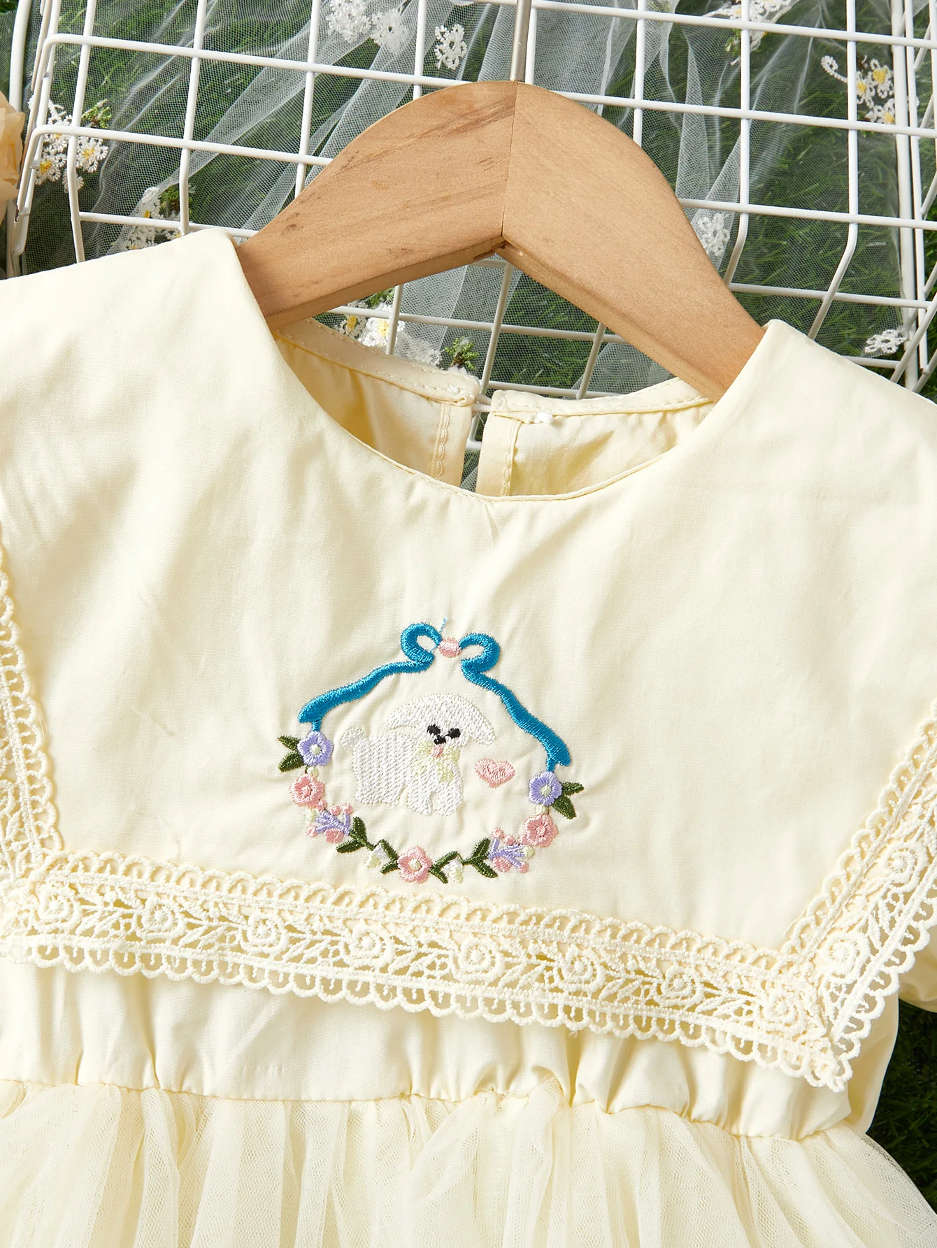Girls Casual Cute Embroidered Cartoon Dress Summer Little Girls Mesh Princess Dress Kids Toddler Clothes
