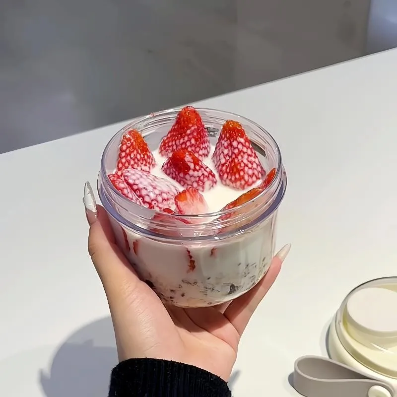 持ち運び可能な二層オートミールサラダカップ-蓋とスプーン付き-北欧風-子供用朝食ヨーグルトカップ-カラフル-カラブランド