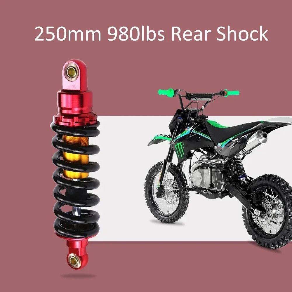 250mm 260mm 285mm 295mm 980lbs  Rear Shock Absorber Dirt Pit Bike CRF110 CRF70 SSR Coolster 125cc Suspension Adjustable Damping