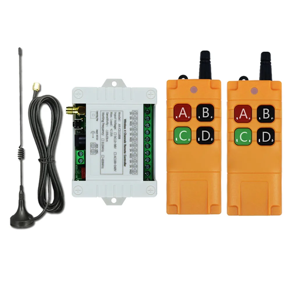 AC100-240V 4CH RF 433MHz 2000M Long Distance Wireless Remote Control Switch Radio Receiver Suckers antenna for Industrial Light