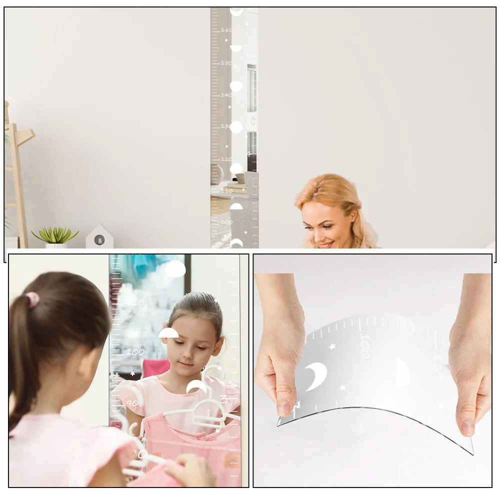 

1Set Mirror Height Wall Decal for Growth Chart Sticker Measuring Tool for Room Bedroom Nursery Development Record