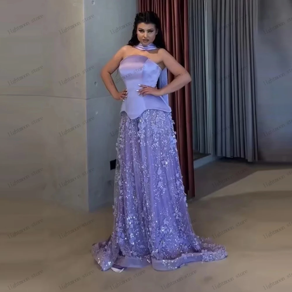 

Exquisite Evening Dresses Satin Prom Dress Beading Appliques Strapless Backless Robes For Celebrity Vestidos De Gala Customized