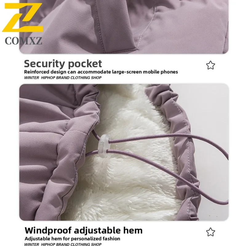 COMXZ سترات مبطنة ذات ياقة ثابتة عالية الجودة للتزلج على الجليد سترة دافئة سميكة ممتازة بلون سادة سترة شتوية مريحة للسفر