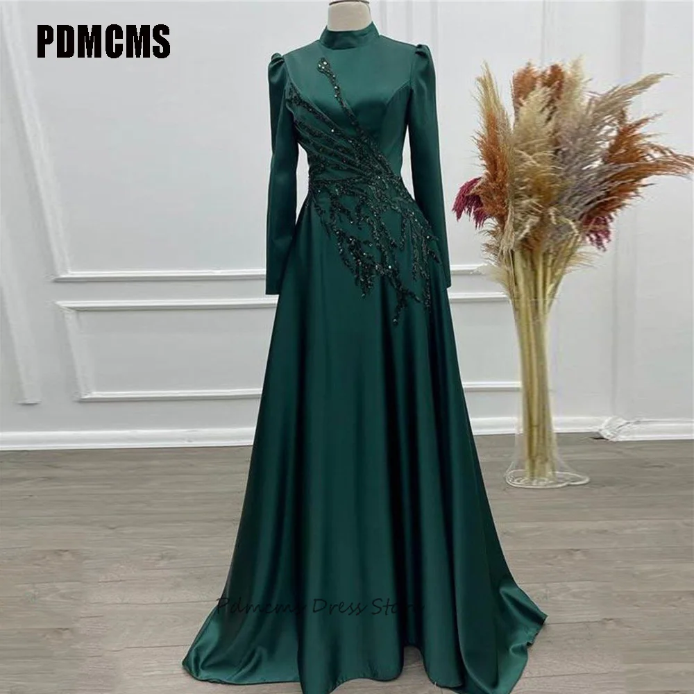 

SSYTENS Muslim Green Satin Mermaid Evening Dresses Elegant Luxury Party Dress Custom Made Beaded Party Gowns 2024 Robe De Soiré