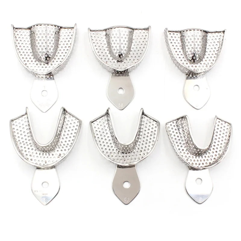 

6/10pcs Dental Stainless Steel Impression Trays Autoclavable Teeth Holder for Dentist Use