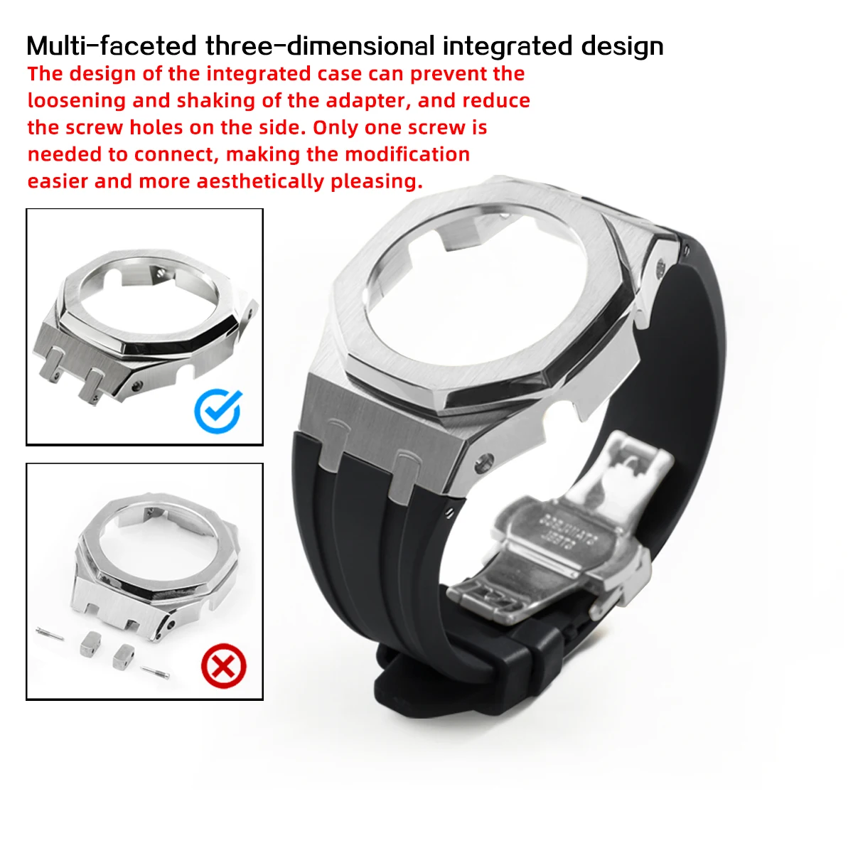 مناسبة ل GA-2100 2110 B2100 GM-2100 GBM-2100 GMA-S2100 معدن حاوية من الفولاذ المقاوم للصدأ حزام مطاطي ساعة تعديل الملحقات