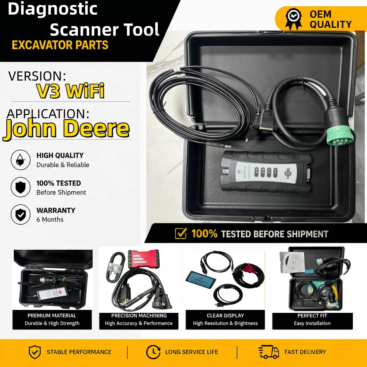 JD EDL V3 WiFi Diagnostic Tool Electronic Data Link (EDL) V3 Service Diagnostic Interface for Excavator Tractors Trucks