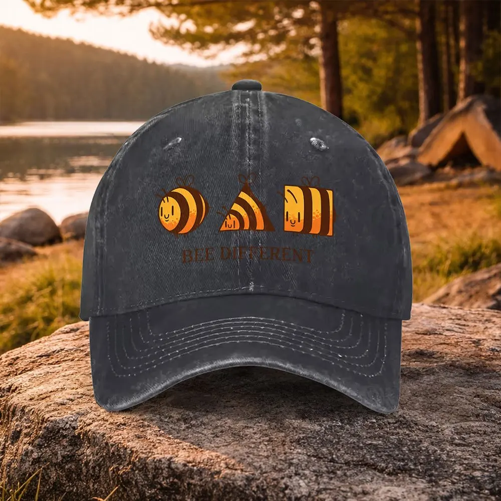 Casual Versatile BEE DIFFERENT Cute Bee Print Washable Baseball Cap Suitable for Golf, Casual Wear, And Outdoor Activities, Unis
