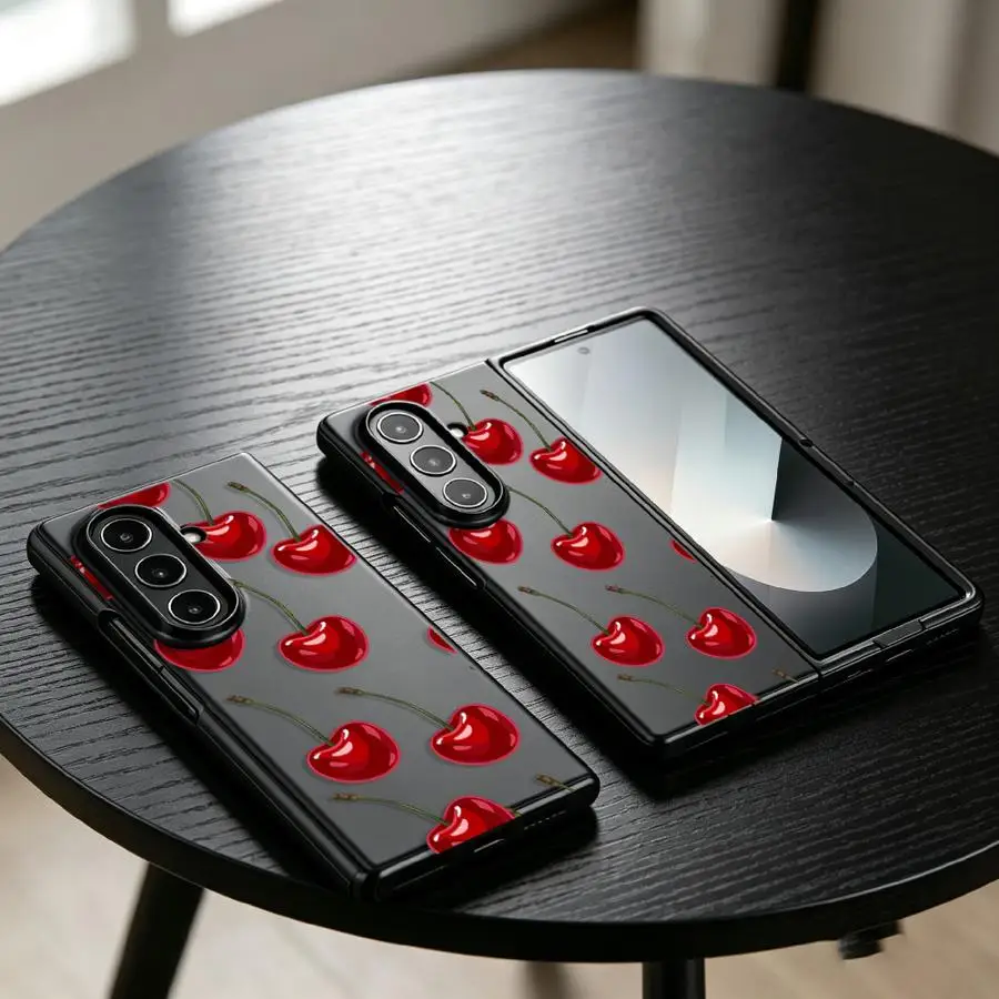 Back Phone Cover Case for Samsung Galaxy Z Fold 8 ZFold3 ZFold7 ZFold5 Z Fold 7 6 5 4 3 ZFold4 ZFold6 Cartoon Cherry Print