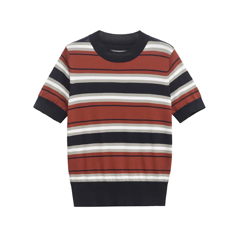 

Fashion Versatile Casual Striped Crew Neck Skinny Knitted Top