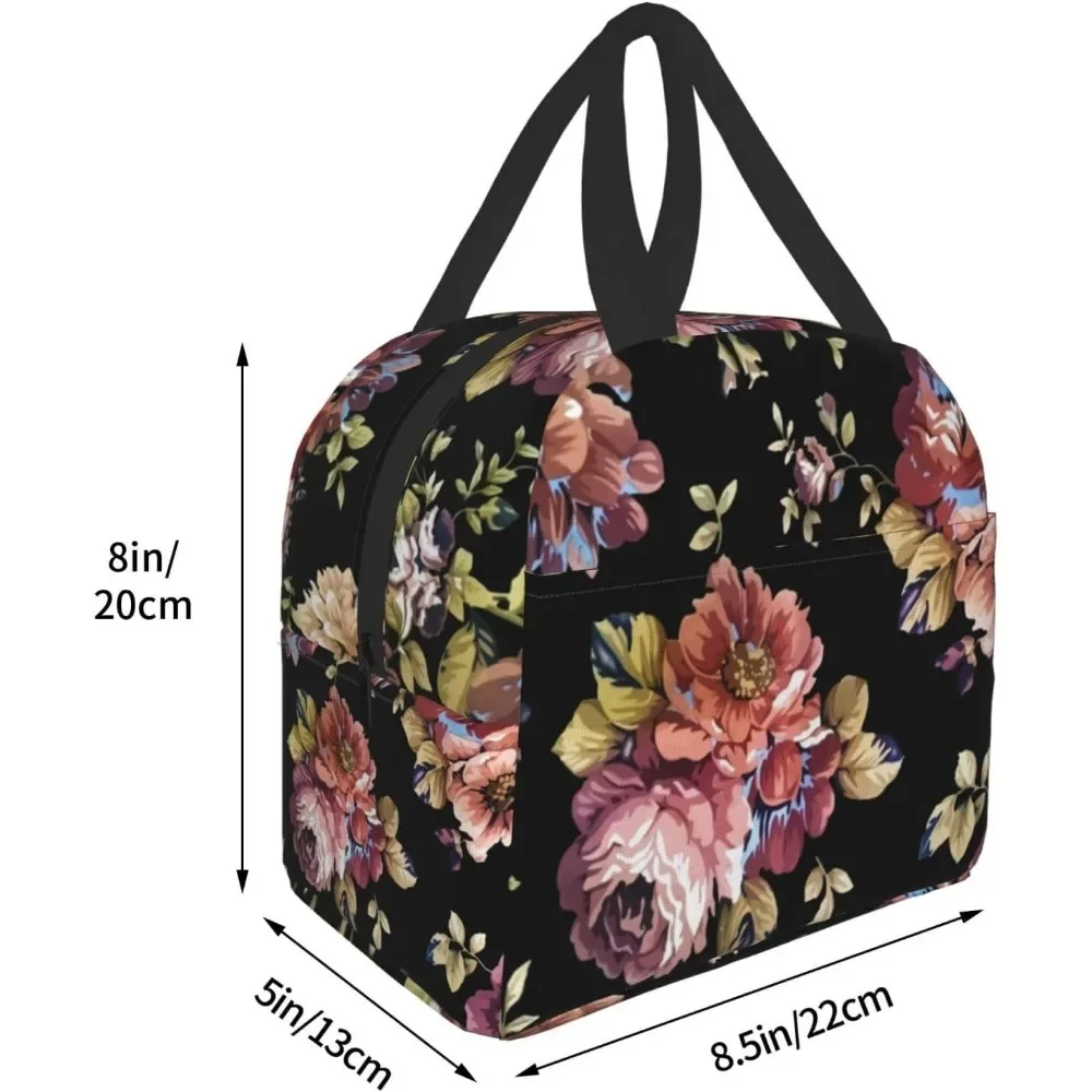 Lunch Bag Colorful Floral Insulated Lunch Box Freezable Cooler Thermal Waterproof Lunch Tote Bag for Travel Work Hiking Picnic