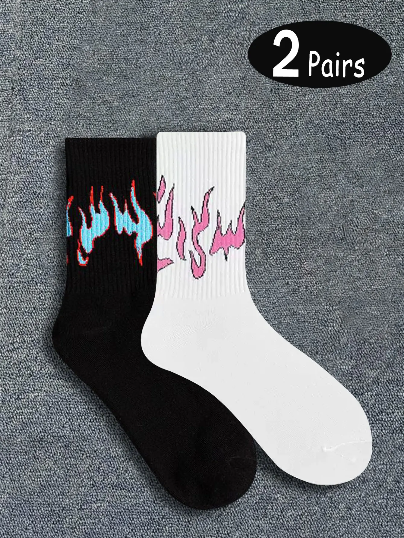 2 pairs of fire socks Four seasons men\'s mid-tube hip hop personality socks