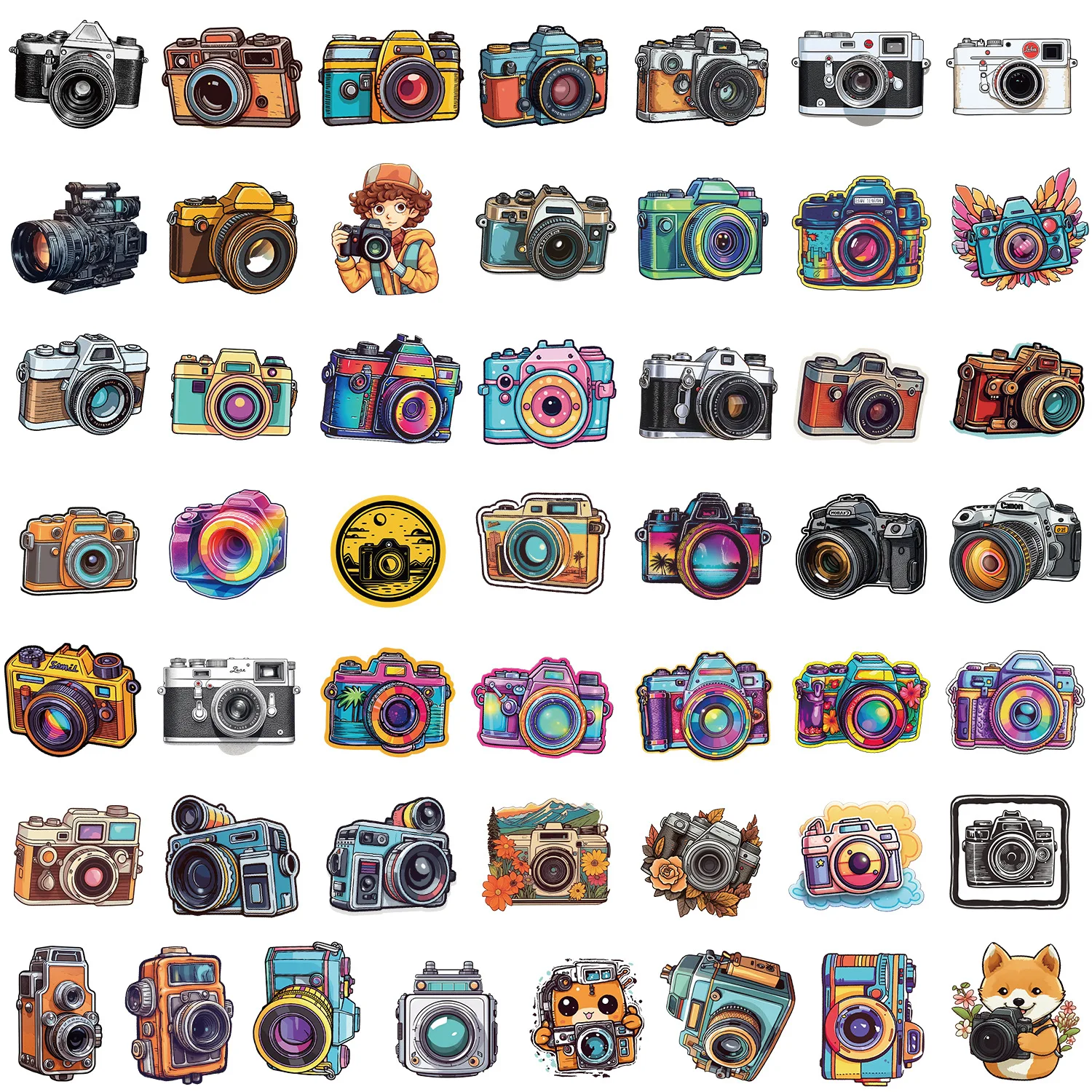 50pcs Retro Camera Graffiti Guitar Mobile Phone Luggage Decoration Waterproof Laptop Handbook Sticker