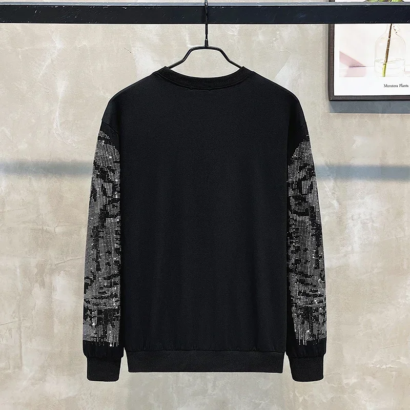 High Quality Hot Pressed Diamond Men's Long Sleeved Bottom Shirt 2023 New Pullover Sweatshirt Spring Autumn Men's Clothing