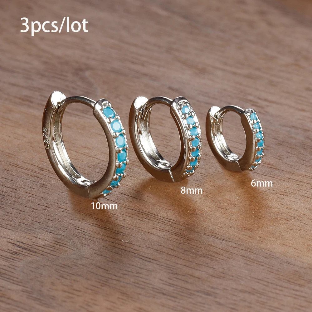 3pc Set Simple Stainless Steel Crystal Small Hoop Earrings
