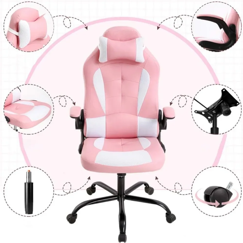 %a Gaming Chair Office Chair Desk Chair with Lumbar Support Flip Up Arms Headrest Swivel Rolling Adjustable PU Leather Racing C
