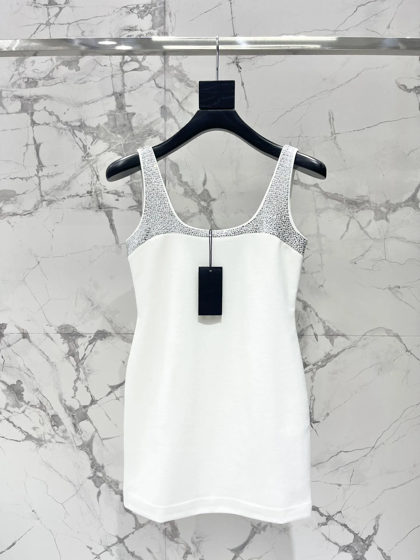 2024 Summer New Women's Wear Elegant crystal embellished plain fabric mini camisole dress 0521