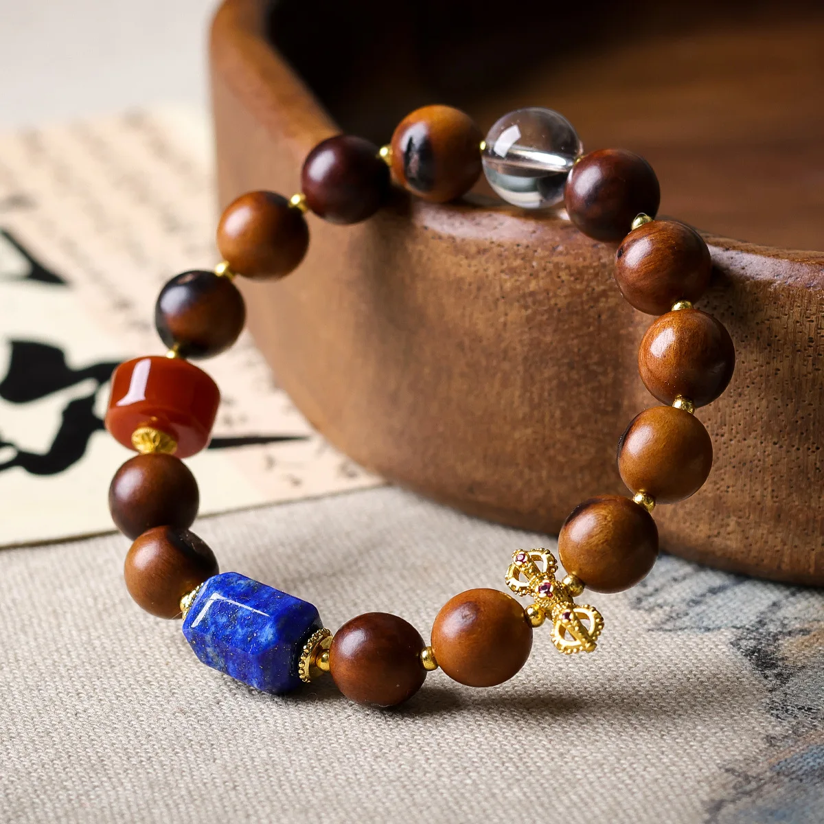 2026 Thunder Struck Jujube Wood Bracelet Natural Lapis Lazuli Vajra Beaded Bracelet Gifts