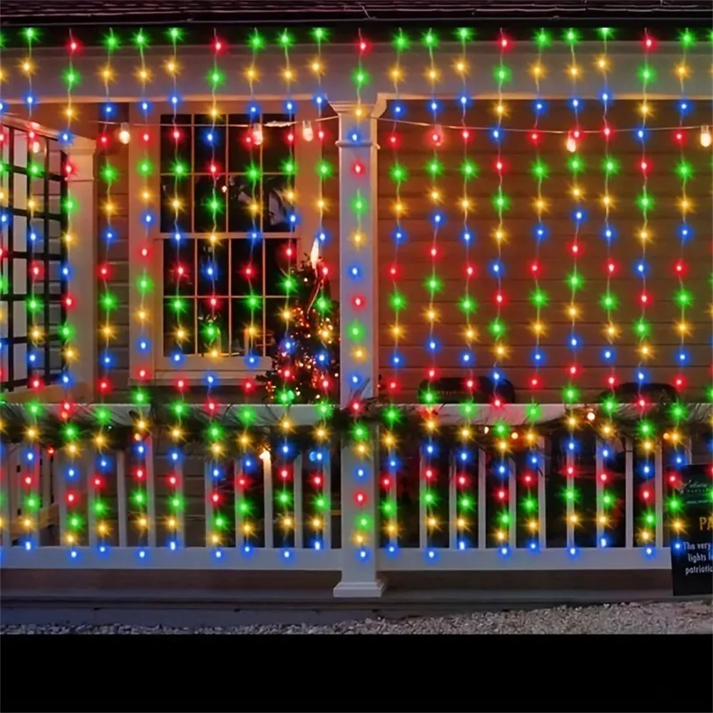 Outdoor Solar Curtain String Lights 3M/6M 8Modes Christmas Lighting Fairy Lights for Navidad Party Patio Garden Wedding Decor