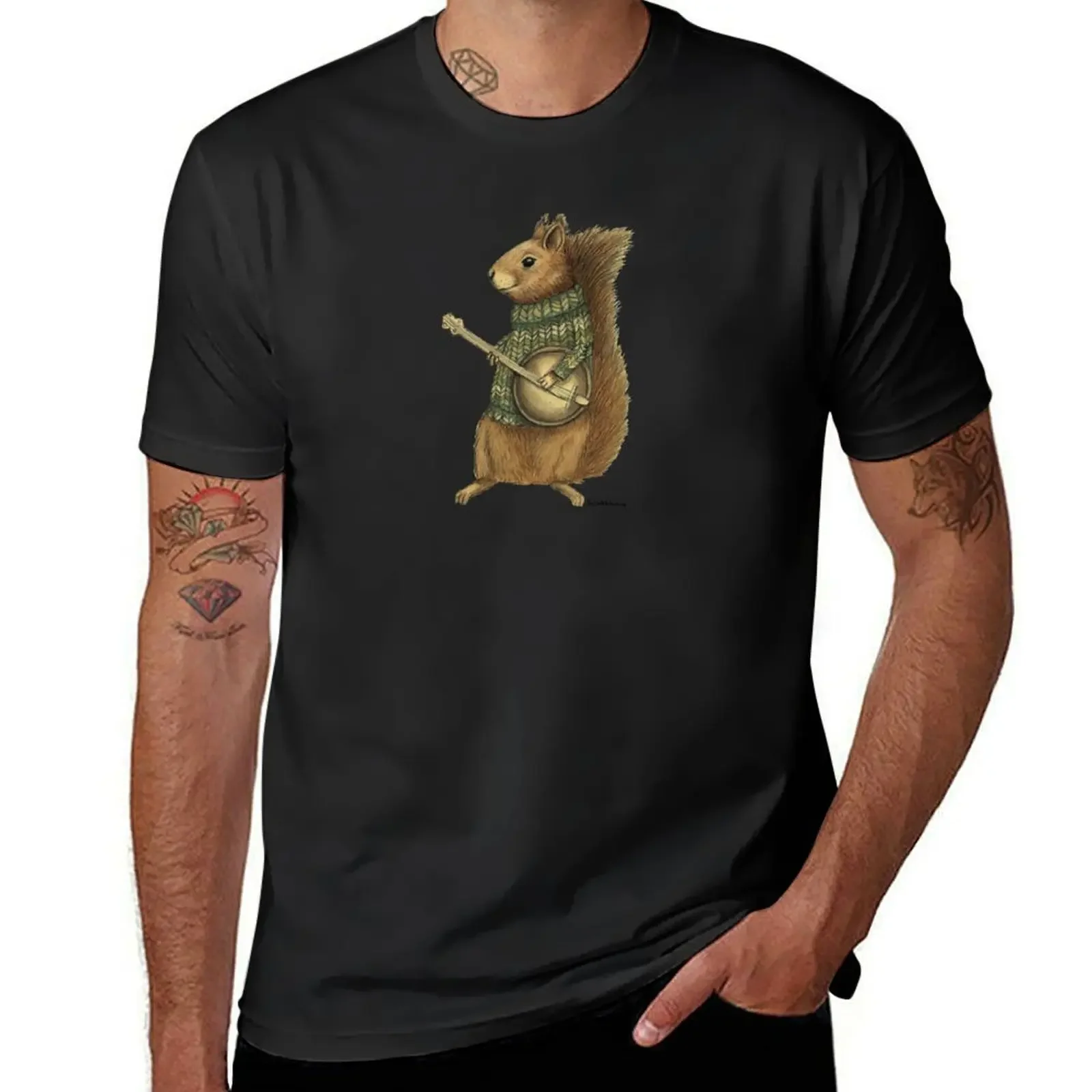 Squirrel with a banjo T-Shirt summer clothes graphics sports fans Short sleeve tee men