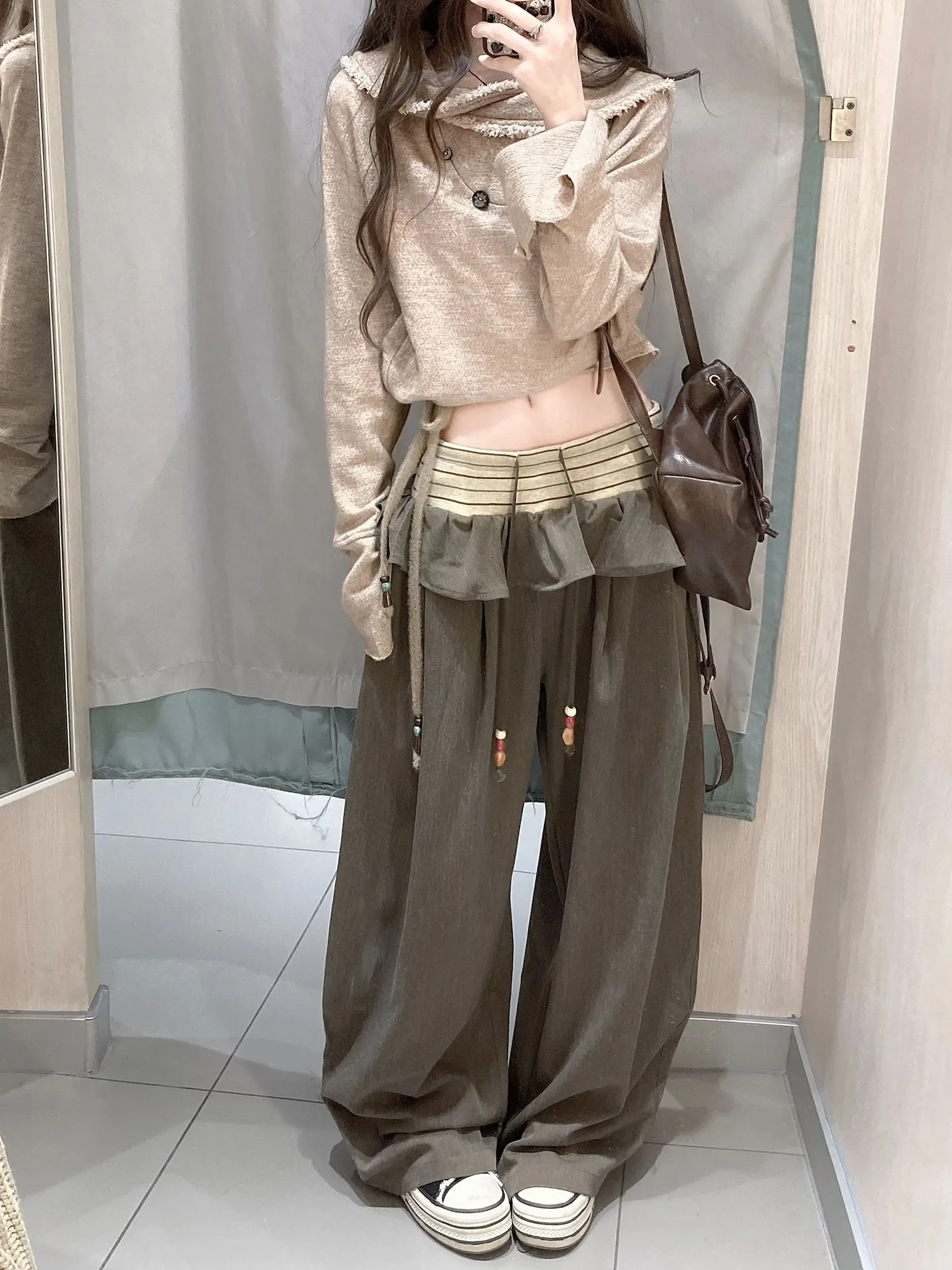 เสื้อสเวตเตอร์ถักสไตล์ญี่ปุ่นย้อนยุค แขนยาว ทรงหลวม สำหรับผู้หญิง คอเสื้อแบบรุ่ย แฟชั่นฤดูใบไม้ร่วง เสื้อยืดทันสมัย