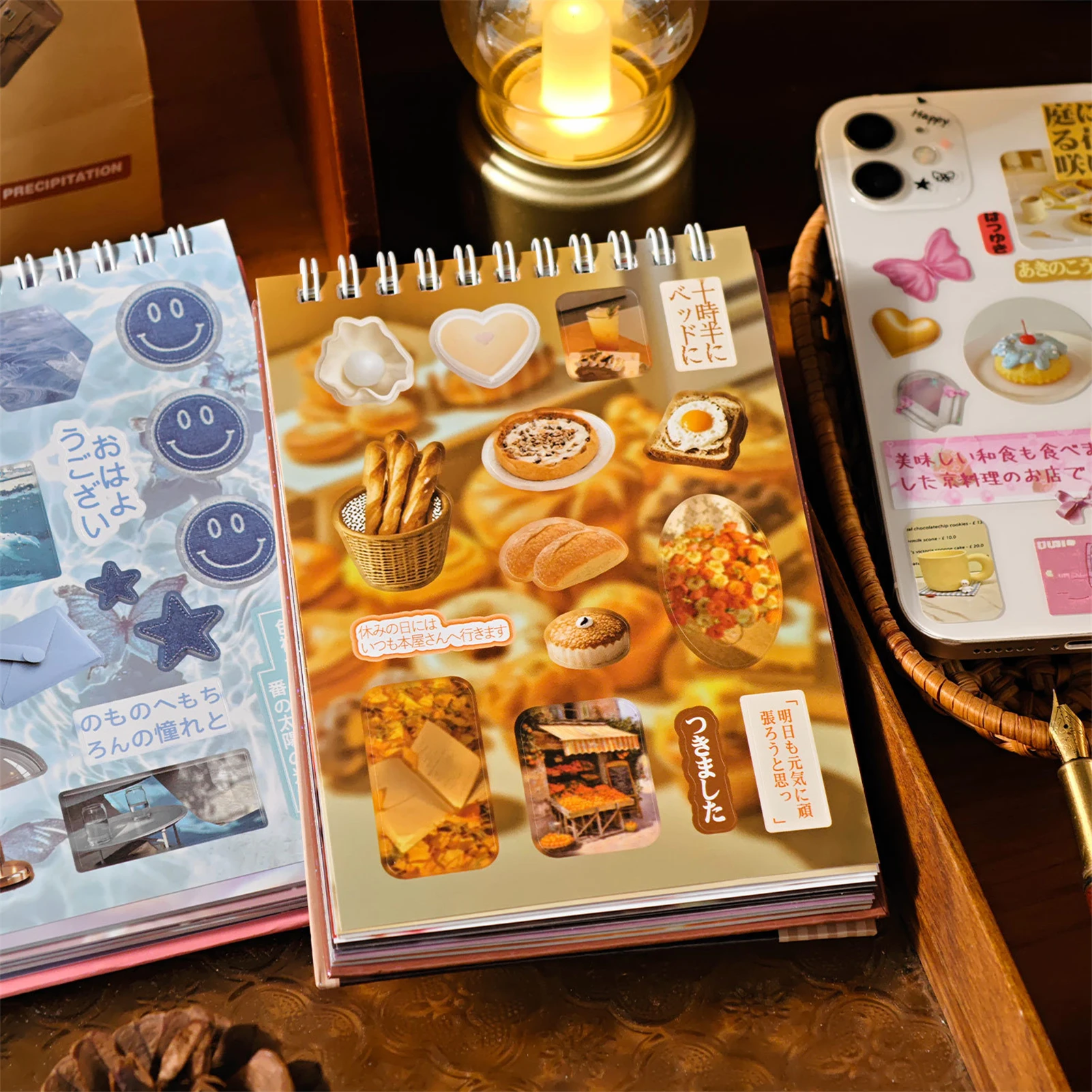 

Vintage Phonograph Sticker Book with Die Cut Pink Stickers Brown Animal Decals for Journal Scrapbooking DIY Crafts Planners