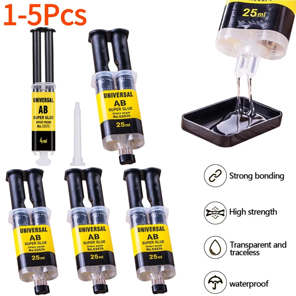 1-5Pcs 25ml Metal Repair Glue Epoxy Resin AB Glue AB Adhesive Waterproof Heat Resistant Glass Ceramics Extra Strong Glue