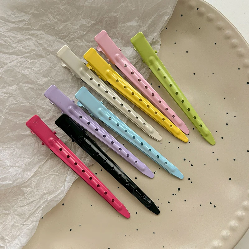 Pince à cheveux fixe en métal argenté sans couture, pince à bec de canard sans pli, pour Salon professionnel, accessoires pour cheveux pour femmes, 2/6 pièces
