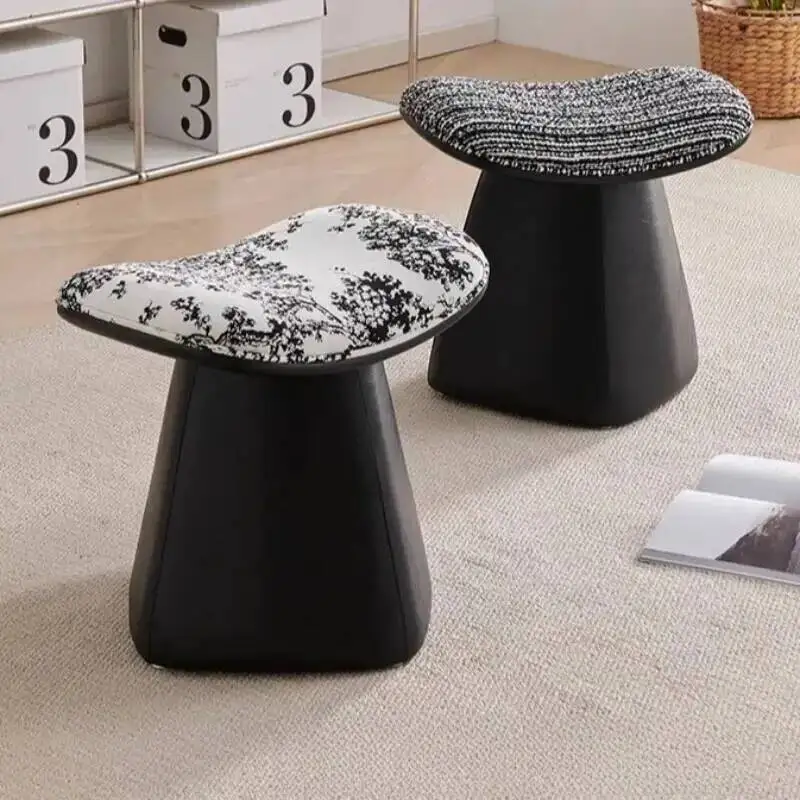 Fabric Stool Modern Vanity Luxury Accent for Cushion, Stool with Geometric Pattern Versatile Entryway & Bedroom