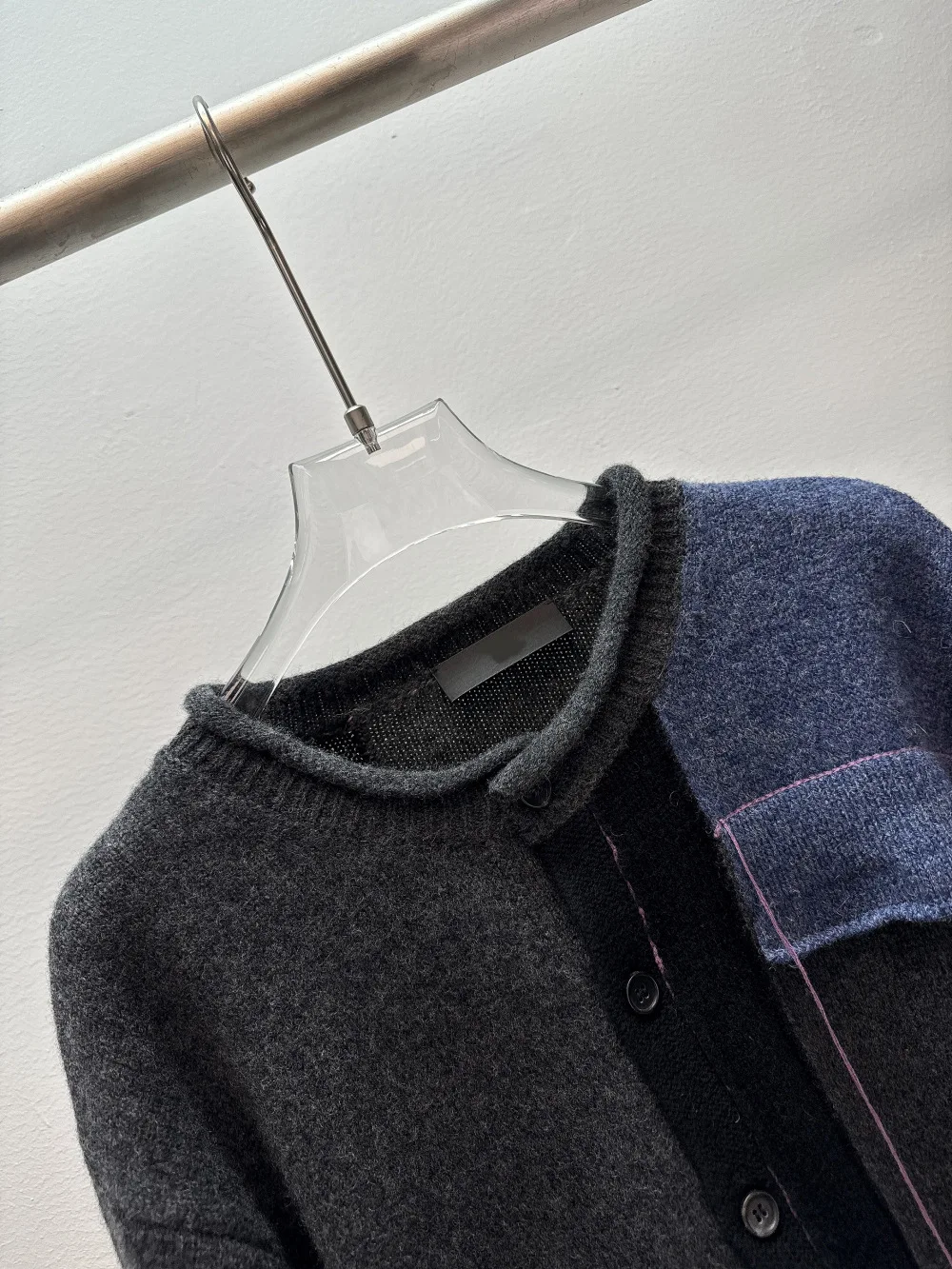 2026 Autumn New Vintage Color Block Patchwork Thick Knit Wool Cardigan Women Loose Round Neck Outerwear Coat