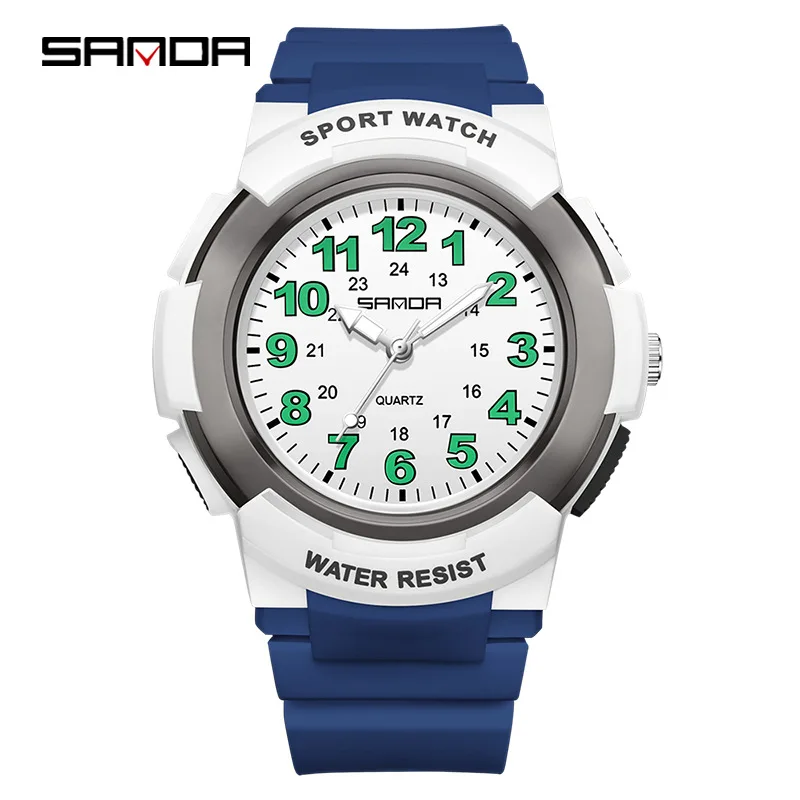 SANDA new student watch swimming waterproof test silent quartz watch simple digital colorful light watch