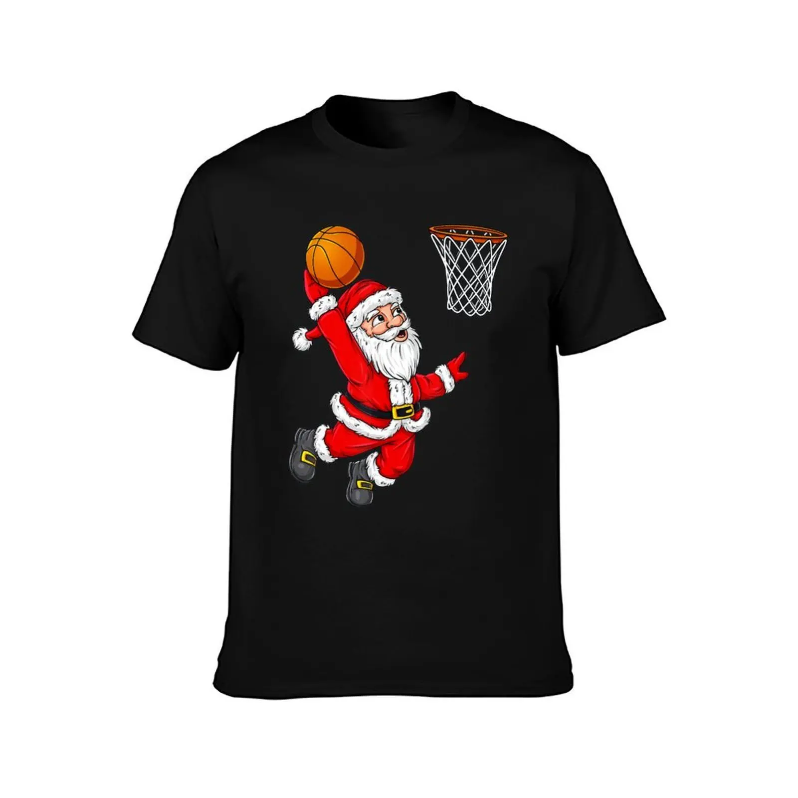 Christmas Santa Claus Dunking A Basketball Xmas T-Shirt Basic Solid Tee for Daily Use T-Shirt