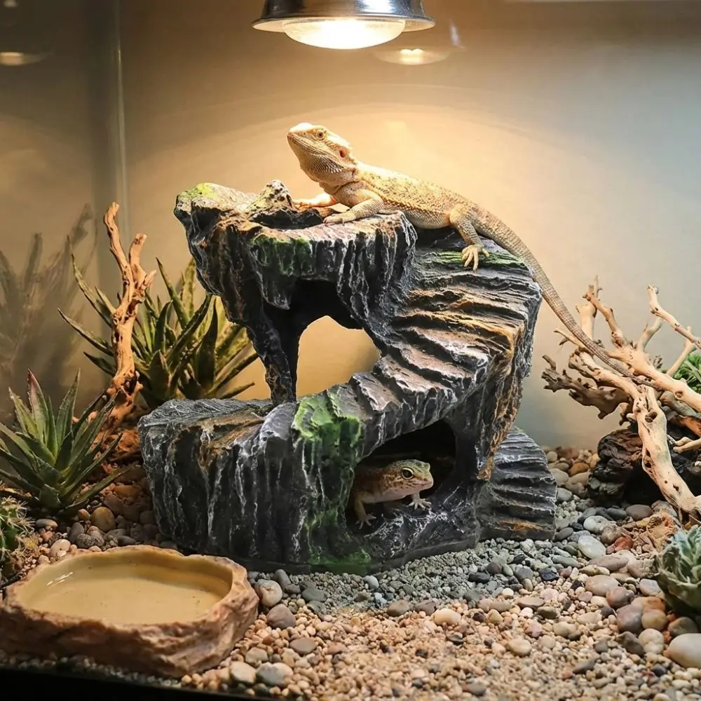 Plataforma de Resina para Tartarugas, Robusta, Caverna Artificial de Rocha Natural, Não Tóxica, Esconderijo para Peixes e Répteis, Paisagismo