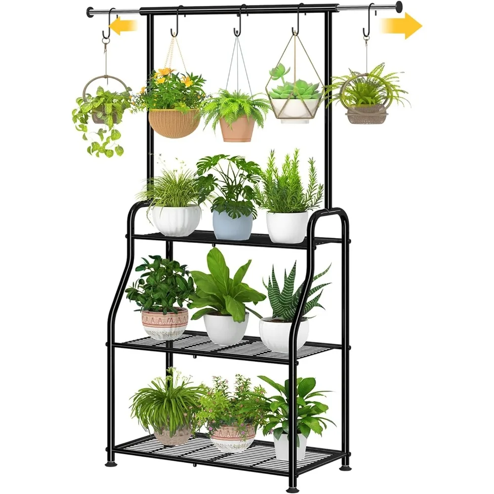 

Plant Stand Indoor Outdoor, Heavy Duty Metal 3 Tiered Hanging Plant Shelf for Multiple Flower Planter Holder Tall Large Rack