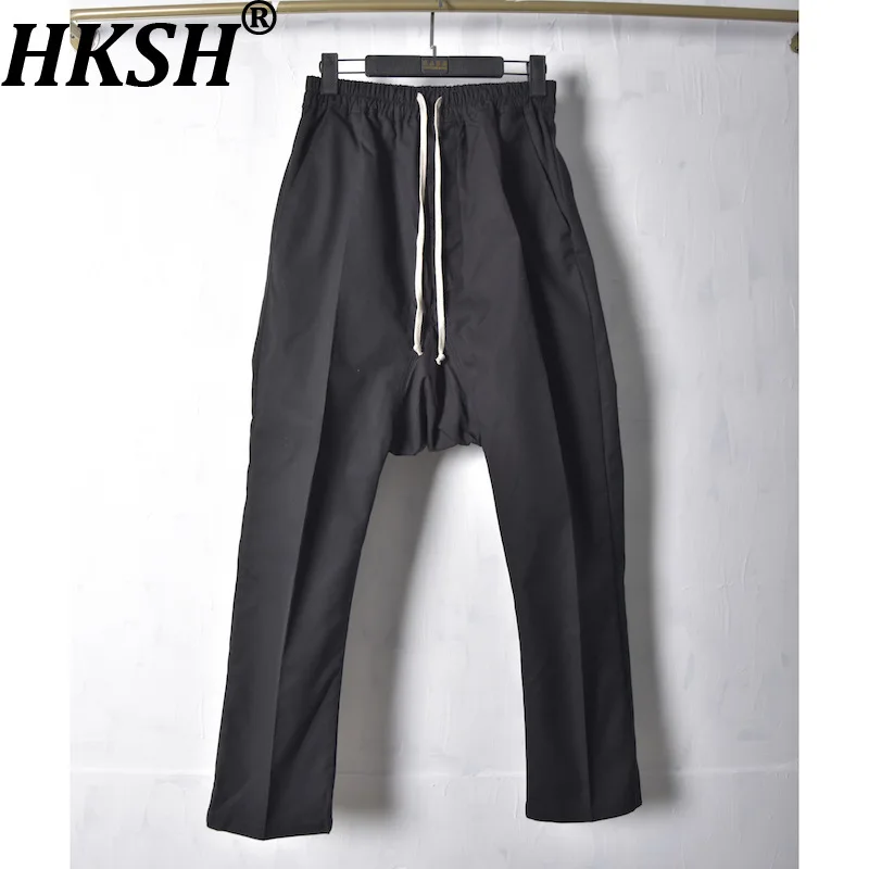 

HKSH Spring Summer Men's Tide Dark RO Cotton Safari Style Non-Stretch Harem Drop-Crotch Straight Cargo Pants Streetwear HK21507
