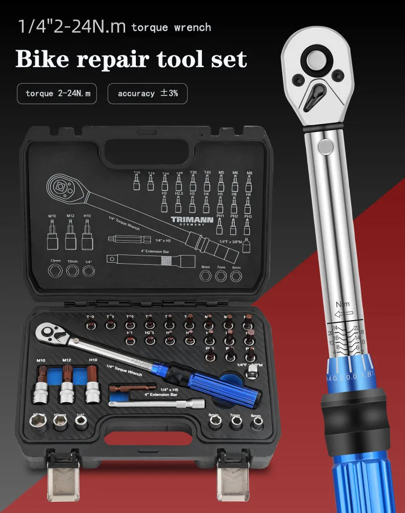 Storage Box Wrenches Car Repair Tools Equipment Installation Hand Combo Kits 32Pcs Preset 1/4 Square Torque Wrench Set Key Set