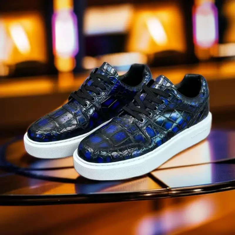 

2025 new arrival Crocodile skin causal shoes men,male Genuine leather sneakers pdd700