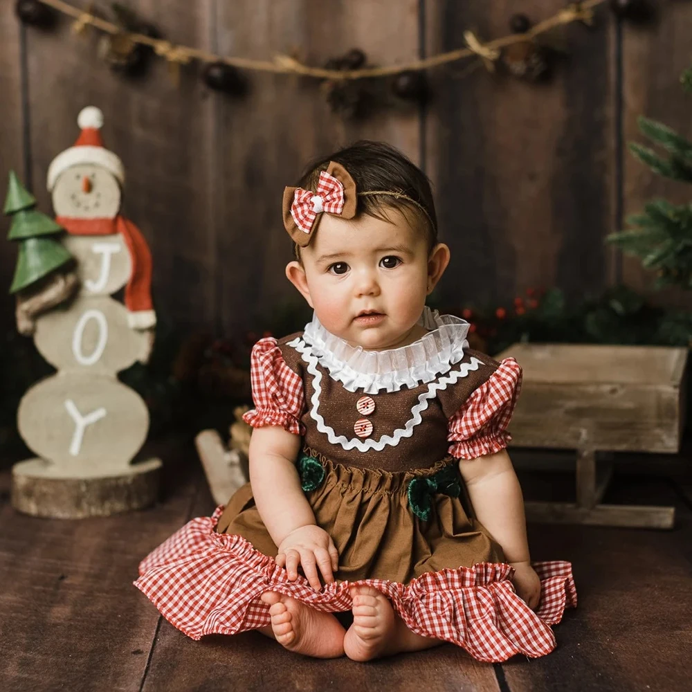 Newborn Christmas Gingerbread Girl Outfit Baby Photography Prop Dress Set Infant Photo Studio Holiday Costume Baby Shower Cloth