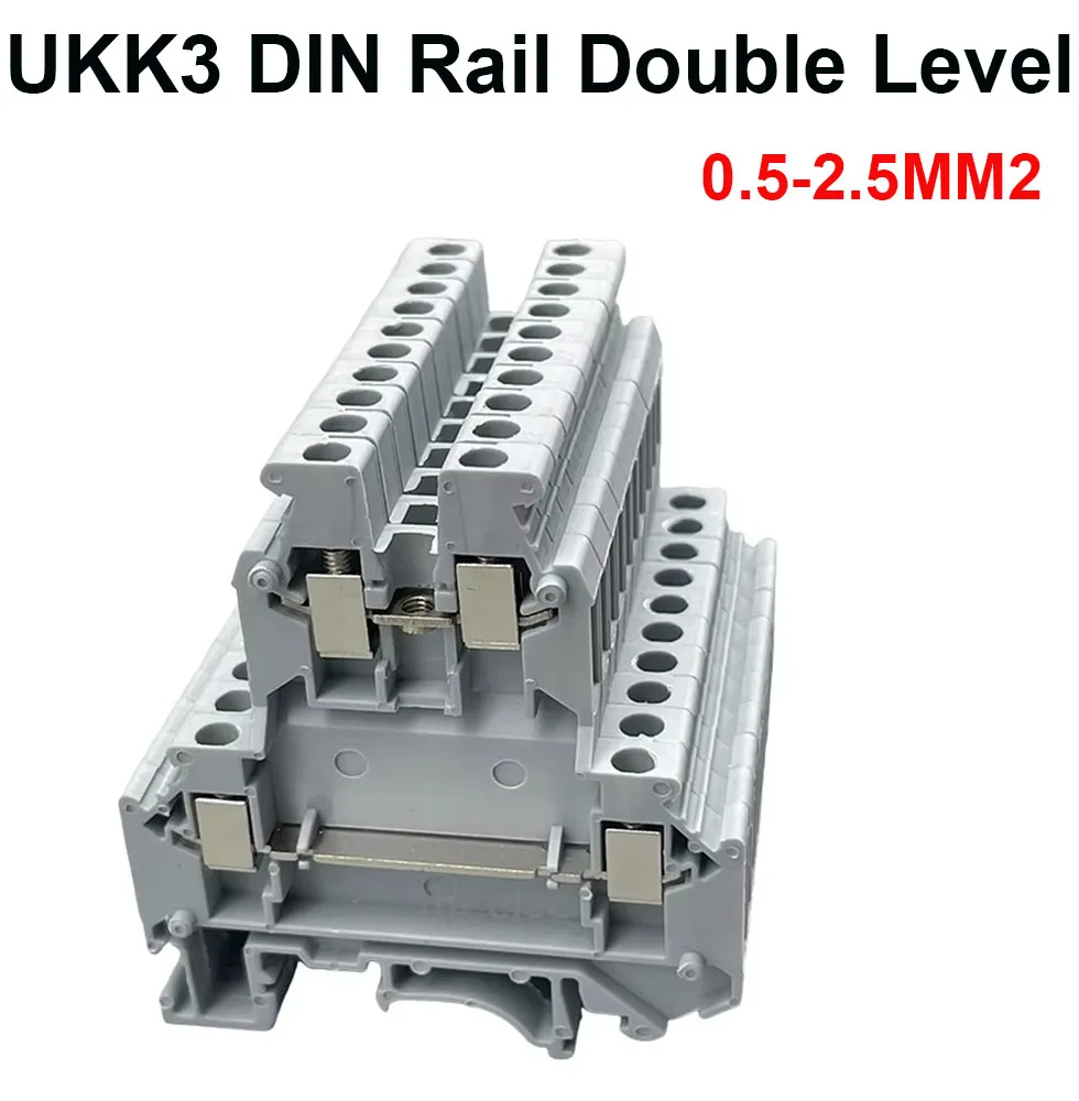 UKK3 DIN Rail Double Level  Terminal Block 500V 25A 28-12AWG for wires connecting +10 bit connector bridge FBI 10-5