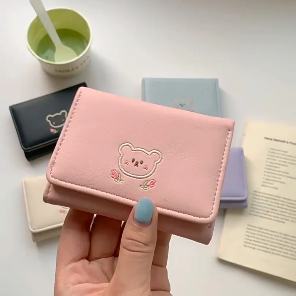 

Pouch Kawaii Cute Tri-Fold Purses Portable Multiple Card Slot Women Card Holder Candy Color PU Leather Coin Purse Girls